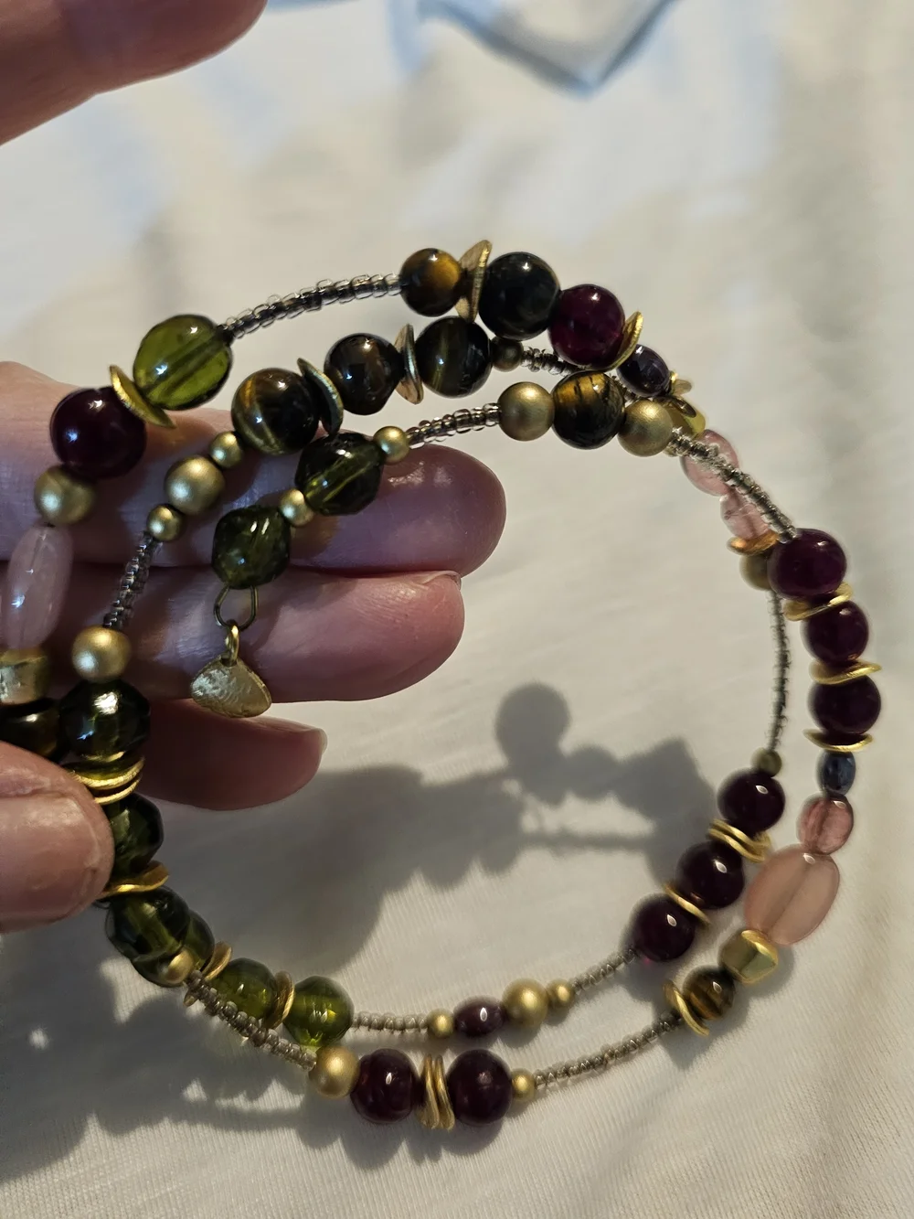 Green Multi-Strand Beaded Anklet with Mixed Accent Beads